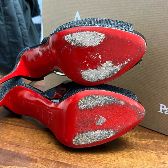 Christian Louboutin Mira Bella 100 Patent Glitter Black Size 36 - Picture 6 of 8